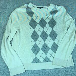 Men's Cream and Gray Argyle Sweater